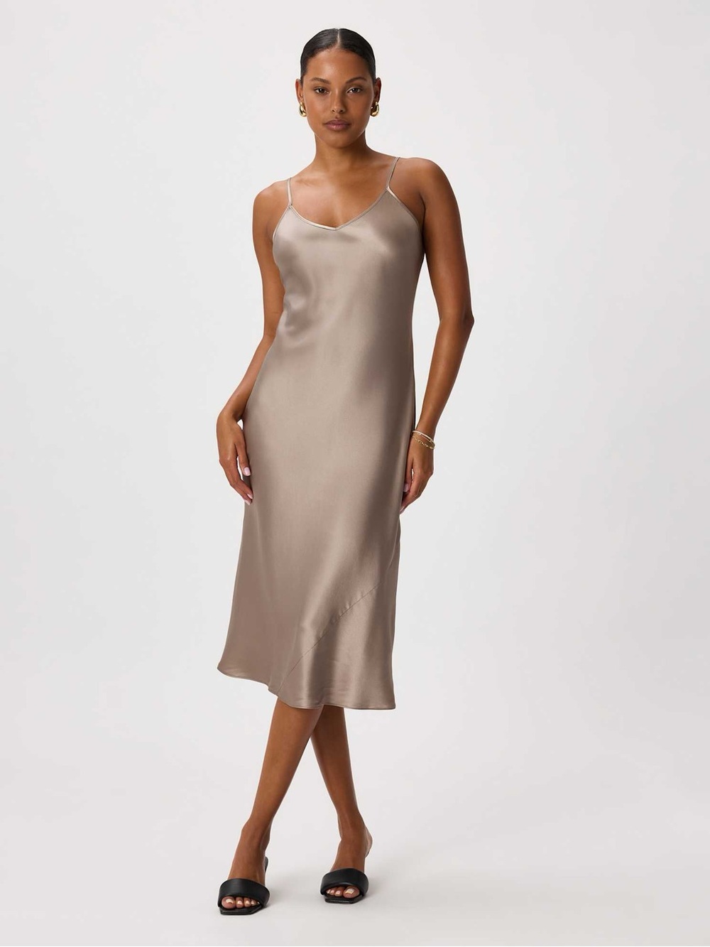 Quince Satin Slip Midi Dress - Morel Grey